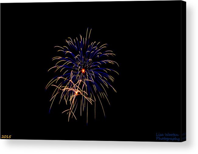 Blue And Gold Firework Acrylic Print featuring the photograph Blue and Gold Fireworks by Lisa Wooten