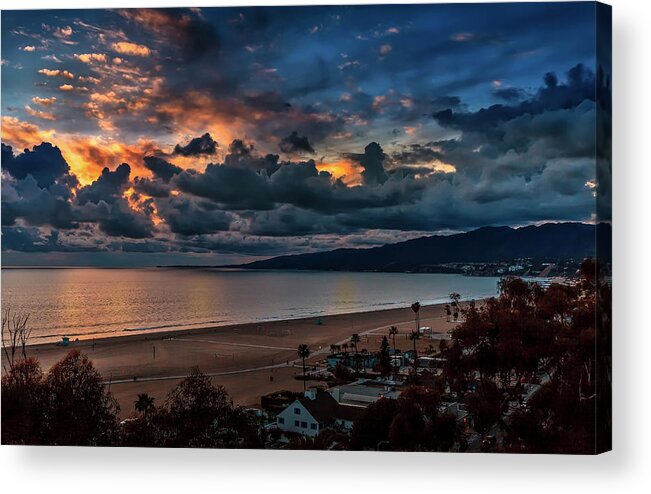 Sunset Santa Monica Bay Acrylic Print featuring the photograph Blue and Gold by Gene Parks