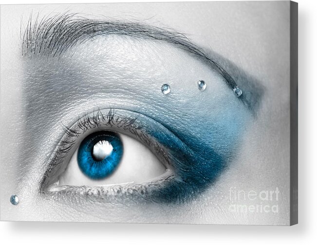 Eye Acrylic Print featuring the photograph Blue Female Eye Macro with Artistic Make-up by Maxim Images Exquisite Prints