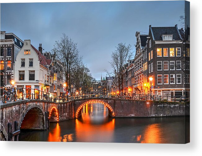 Amsterdam Acrylic Print featuring the photograph Blue Hour in Amsterdam by Frans Blok