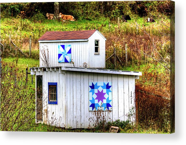 Barn Quilts Acrylic Print featuring the photograph Blue Hunter Carpenter Stars by Dale R Carlson