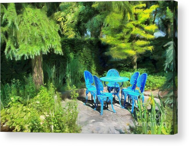 Blue Acrylic Print featuring the digital art Blue Mood in the Garden by Eva Lechner