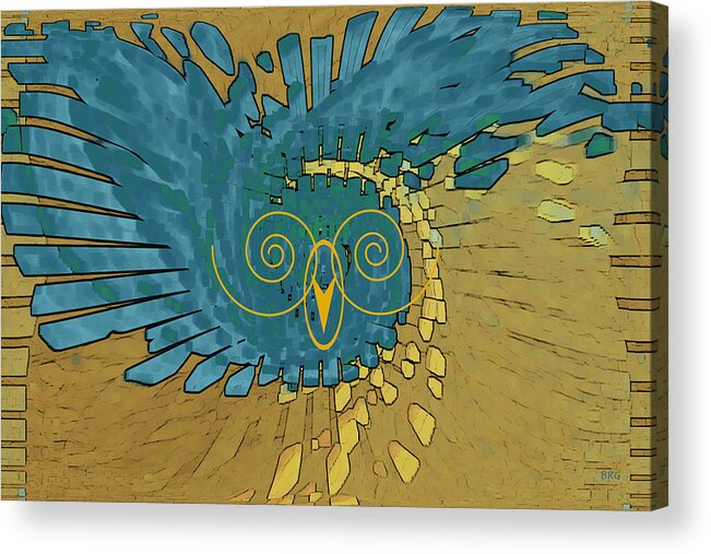 Abstract Bird Acrylic Print featuring the digital art Abstract Blue Owl by Ben and Raisa Gertsberg