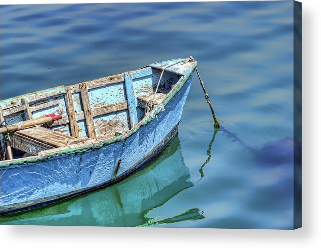 Blue Acrylic Print featuring the photograph Blue Rowboat at Port San Luis 2 by Nikolyn McDonald