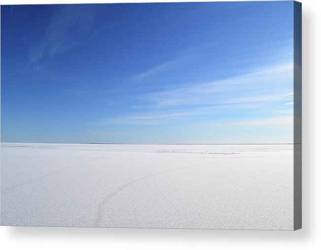 Abstract Acrylic Print featuring the photograph Blue Sky Over Frozen Lake Simcoe by Lyle Crump