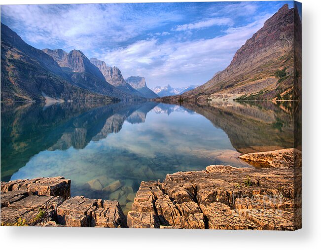 St Mary Lake Acrylic Print featuring the photograph Blue Sky Reflections In St. Mary by Adam Jewell