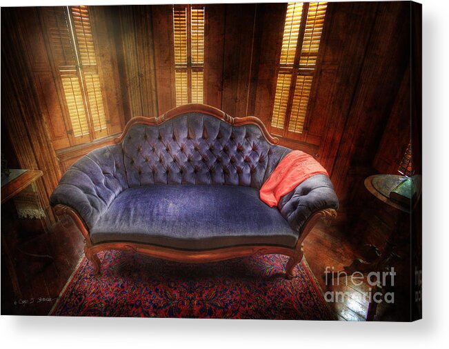 Our Town Acrylic Print featuring the photograph Blue Sofa Den by Craig J Satterlee