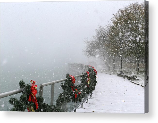 Saint Clair Acrylic Print featuring the photograph Boardwalk Snowstorm 2 2017 by Mary Bedy