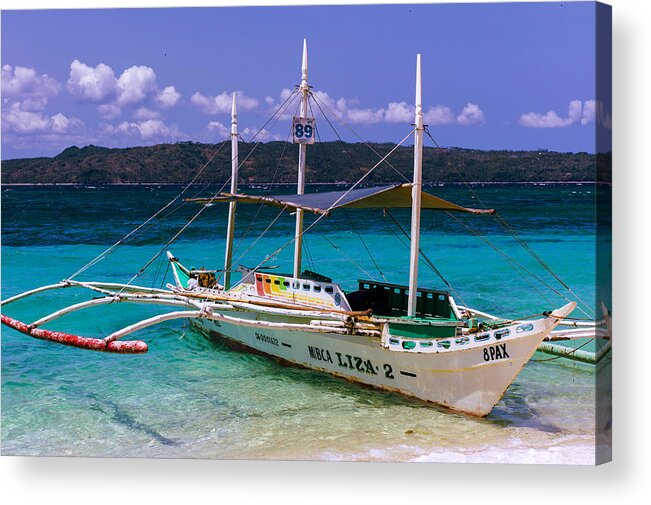 Boat on Puka Beach, Boracay Island, Philippines Acrylic Print by