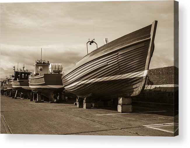 Boat Acrylic Print featuring the photograph Boats hauled out for winter. by John Paul Cullen