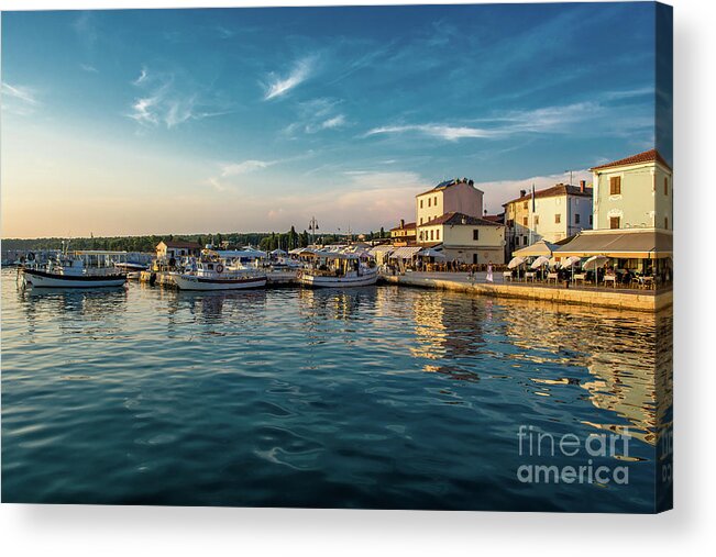 Harbor Acrylic Print featuring the photograph Boats in Harbor in Croatia at Sunset by Andreas Berthold