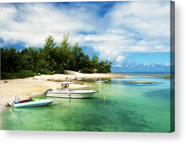 Seychelles Acrylic Print featuring the photograph Boats in La Passe by Fabrizio Troiani