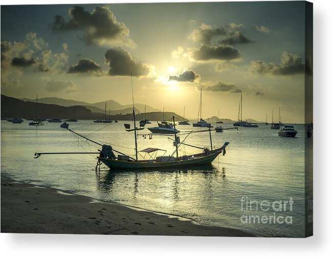 Michelle Meenawong Acrylic Print featuring the photograph Boats In The Bay by Michelle Meenawong