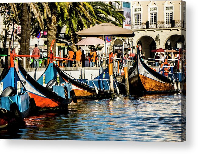 Boats Acrylic Print featuring the photograph Boats waiting for passengers on a canal in Portugal by Sven Brogren