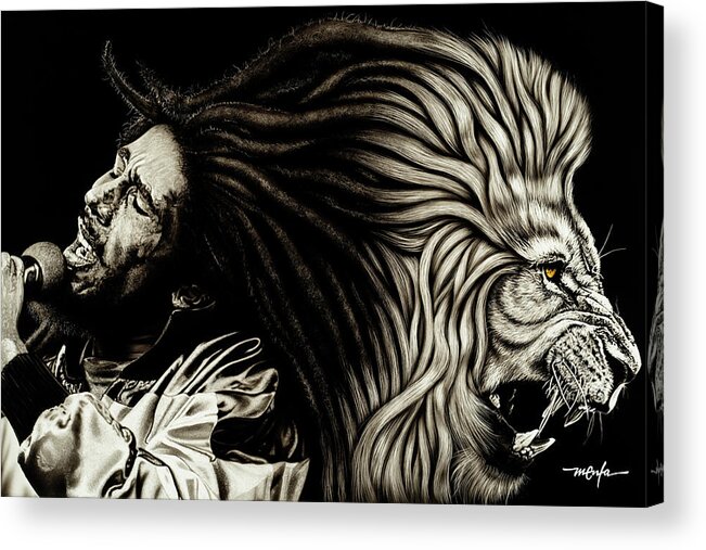 Bob Marley Acrylic Print featuring the painting Bob Marley - Lion Heart by Dan Menta