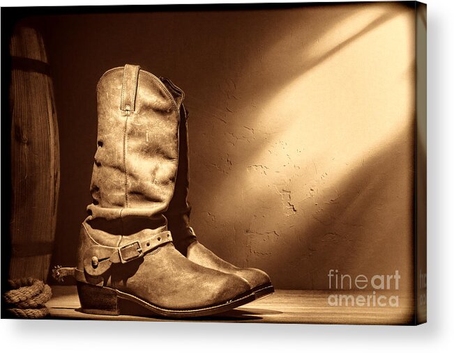 Cowboy Boots Acrylic Print featuring the photograph Boots at the Hacienda by American West Legend By Olivier Le Queinec