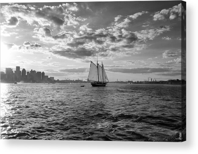 Boston Acrylic Print featuring the photograph Boston Harbor Sailboat Boston MA Black and White by Toby McGuire