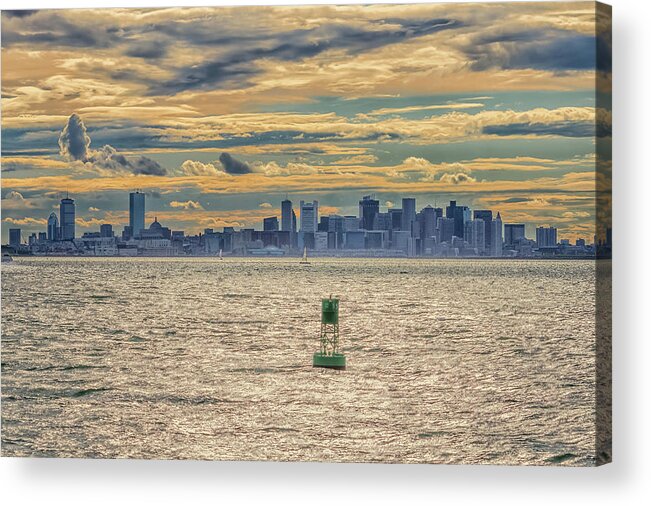 Boston Sunset And Buoy Acrylic Print featuring the photograph Boston Sunset And Buoy by Brian MacLean