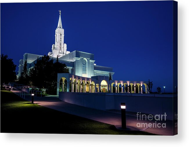 Bountiful Temple Acrylic Print featuring the photograph Bountiful Mormon LDS Temple at Twilight - Utah by Gary Whitton