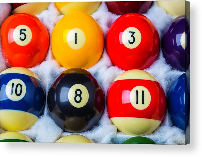 Pool Acrylic Print featuring the photograph Box Of Pool Balls by Garry Gay