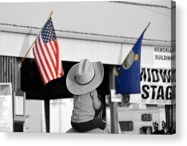 Cowboy Acrylic Print featuring the photograph Boy with Two Flags by Catherine Sherman