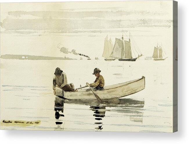 Winslow Homer Acrylic Print featuring the drawing Boys Fishing by Winslow Homer