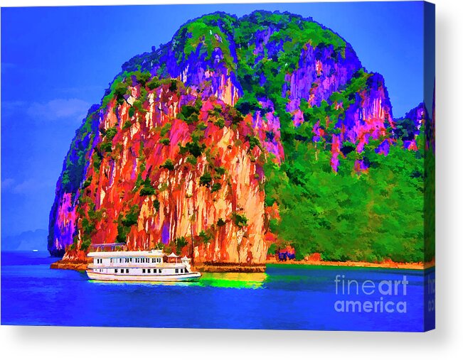 Vietnam Halong Bay Acrylic Print featuring the photograph Bright Rock by Rick Bragan