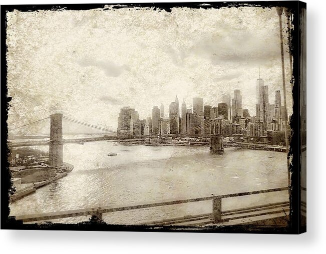 New York City Skyline Acrylic Print featuring the painting Brooklyn Bridge by Joan Reese