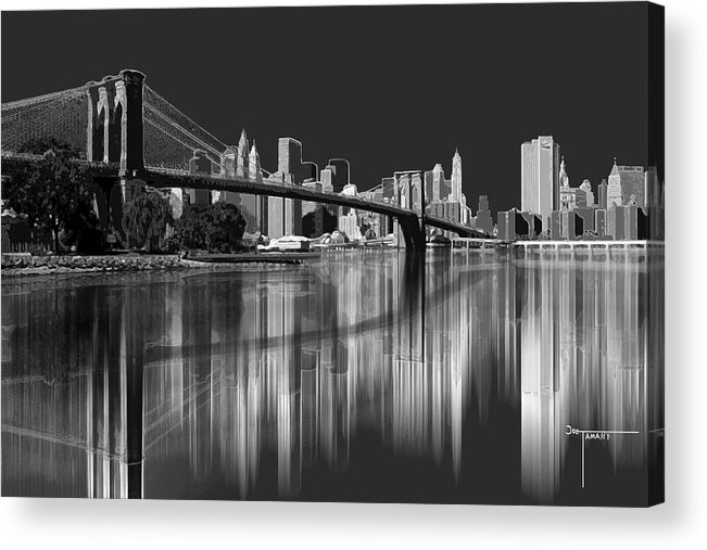 Brooklyn Bridge Reflection Acrylic Print featuring the digital art Brooklyn Bridge Reflection by Joe Tamassy