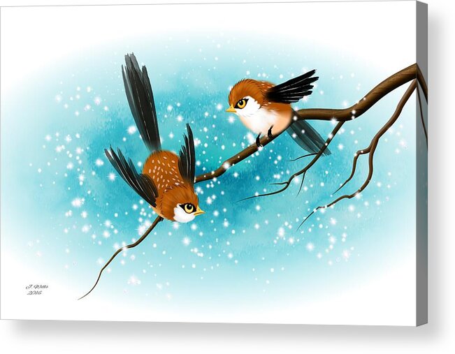 Swallows Acrylic Print featuring the digital art Brown swallows in Winter by John Wills
