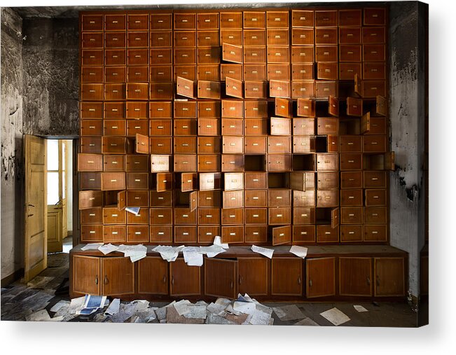 Abandoned Acrylic Print featuring the photograph Bureaucracy Gone Wild - Urban Exploration by Dirk Ercken