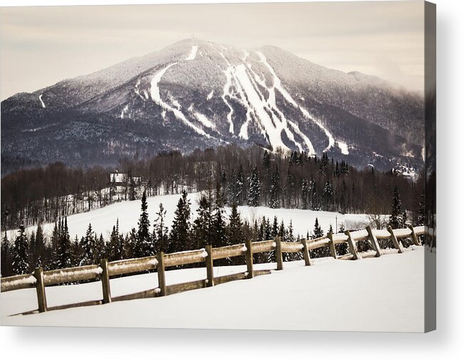 Vermont Acrylic Print featuring the photograph Burke Mountain and Fence by Tim Kirchoff