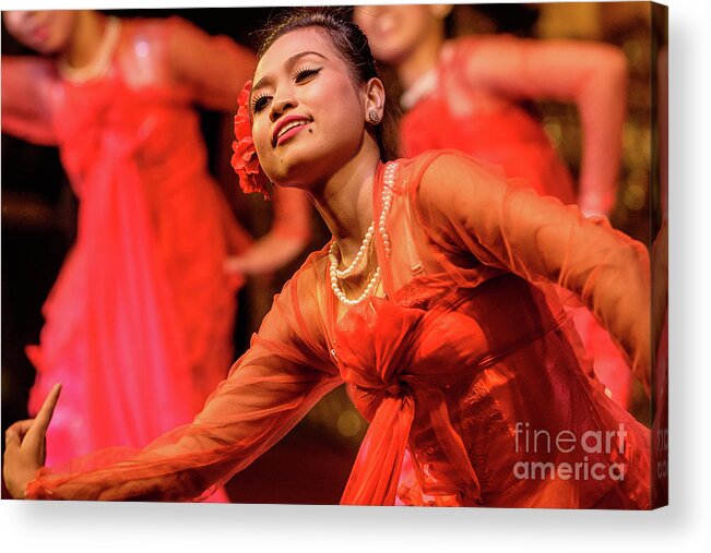 Dance; Ethnic; People;performer;performance;red;motion;movem Acrylic Print featuring the photograph Burmese Dance 1 by Werner Padarin