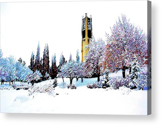 Byu Acrylic Print featuring the mixed media BYU Bell Tower by DJ Fessenden