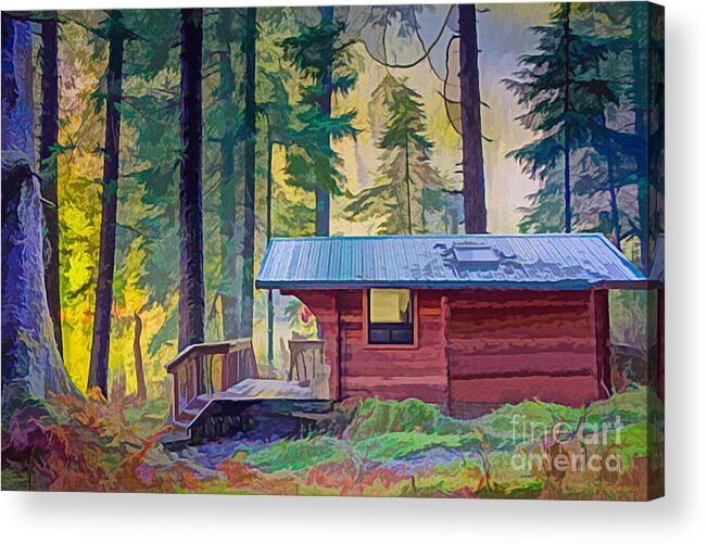 Cabin Acrylic Print featuring the digital art Cabin in the woods by Walter Colvin