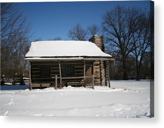 Log Acrylic Print featuring the photograph Cabin in Winter by Gregory Jeffries