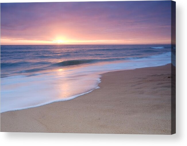 Beach Sunset Acrylic Print featuring the photograph Calm Beach Waves During Sunset by Angelo DeVal