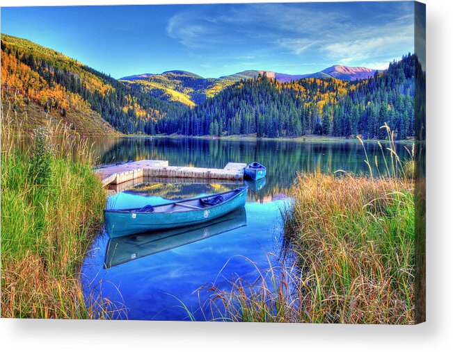 Colorado Acrylic Print featuring the photograph Canoe and Lake by Scott Mahon