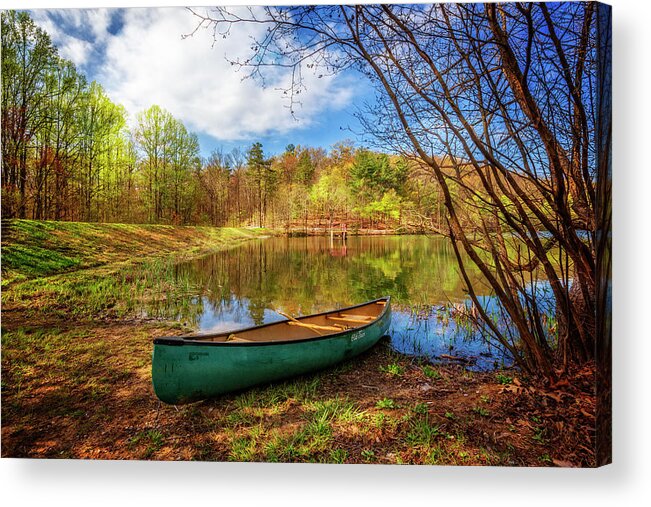 Appalachia Acrylic Print featuring the photograph Canoe at Lakeside by Debra and Dave Vanderlaan