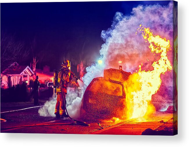 Car On Fire Acrylic Print featuring the photograph Car Arson by TC Morgan