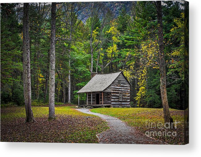 Historic Acrylic Print featuring the photograph Carter Shields Cabin in Cades Cove TN Great Smoky Mountains Landscape by T Lowry Wilson