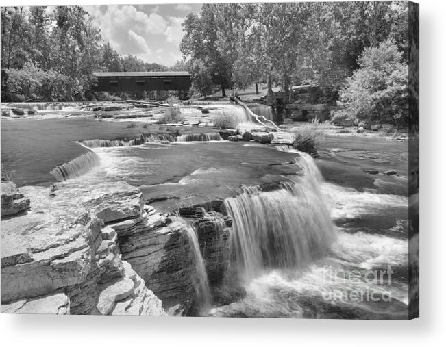 Cataract Falls Acrylic Print featuring the photograph Cataract Falls Endless Cascades Black And White by Adam Jewell