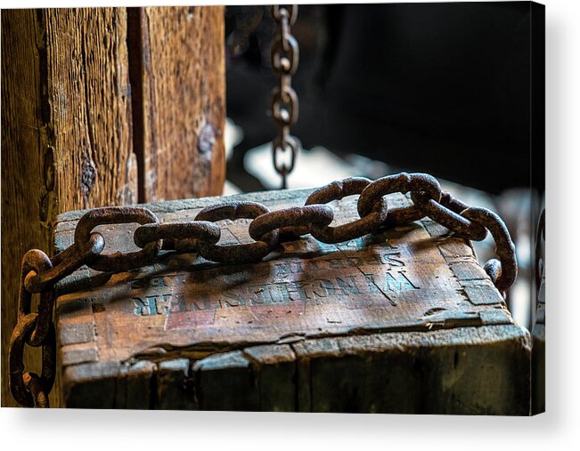 Bellows Falls Vermont Acrylic Print featuring the photograph Chain And Box by Tom Singleton