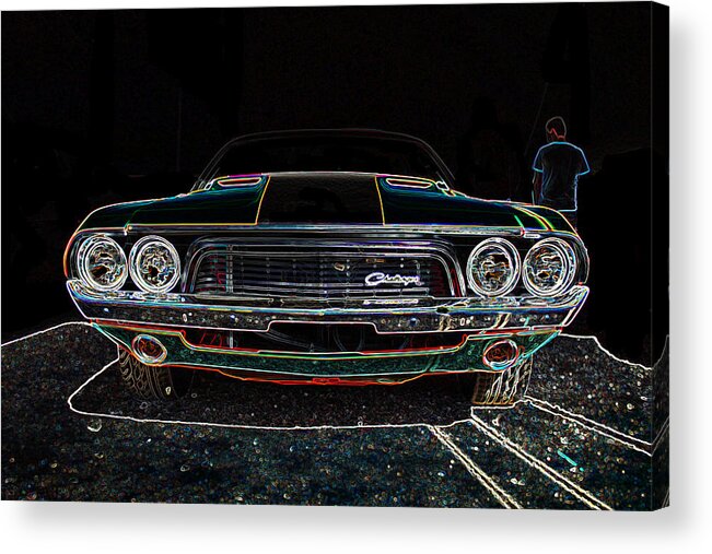 Dodge Acrylic Print featuring the digital art Challenger Neon by Darrell Foster