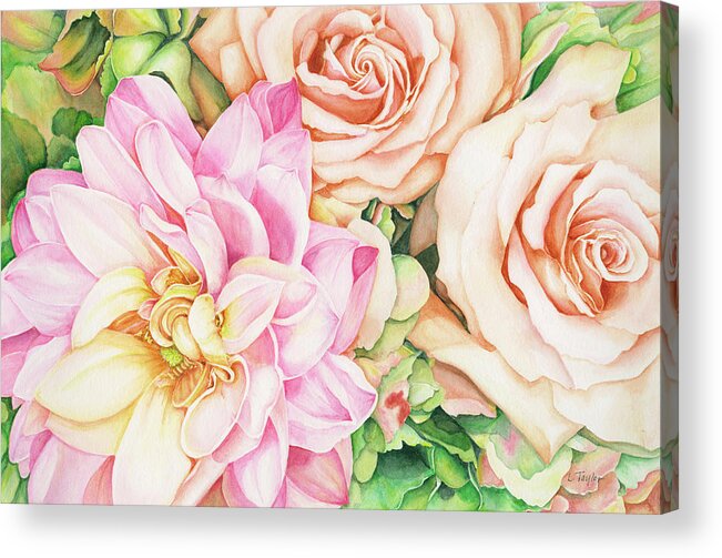 Rose Acrylic Print featuring the painting Chelsea's Bouquet by Lori Taylor