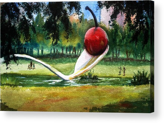 Cherry & Spoon Acrylic Print featuring the painting Cherry and Spoon by Marilyn Jacobson