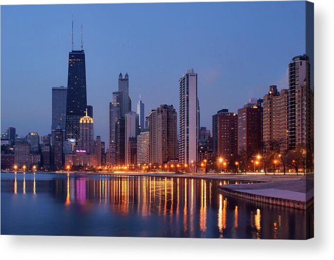 City Skyline Acrylic Print featuring the photograph Chicago - Dawn - Cityscape by Nikolyn McDonald