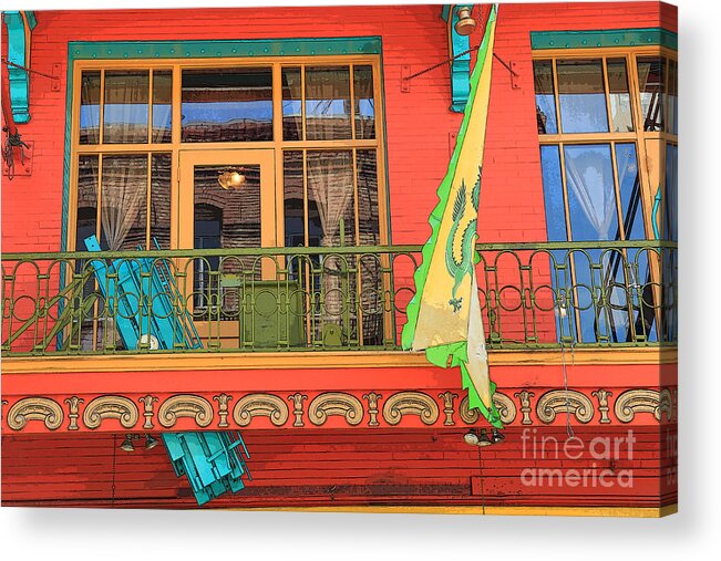 Red Acrylic Print featuring the photograph Chinatown Balcony by Jeanette French