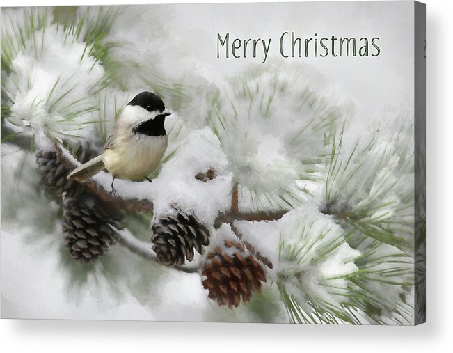 Christmas Acrylic Print featuring the photograph Christmas Chickadee by Lori Deiter