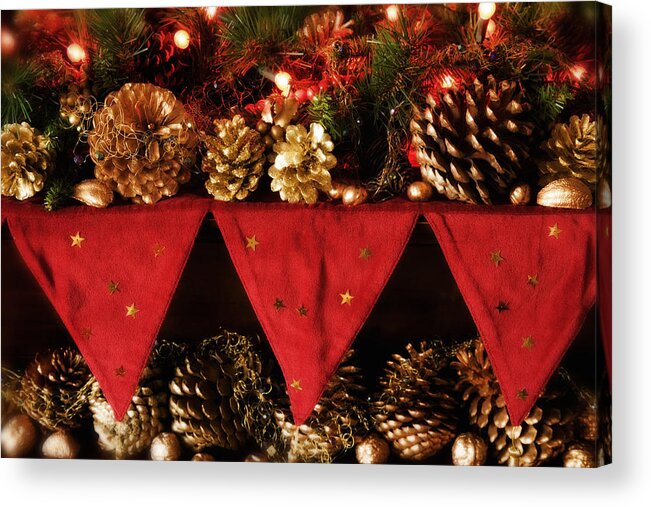 Christmas Acrylic Print featuring the photograph Christmas decorations of garlands and pine cones by Mal Bray